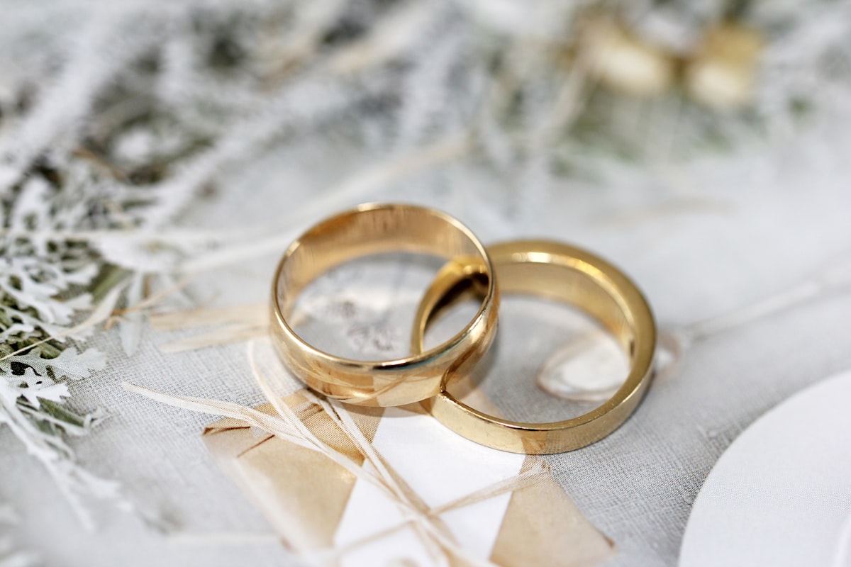 Separated wedding rings on legal documents