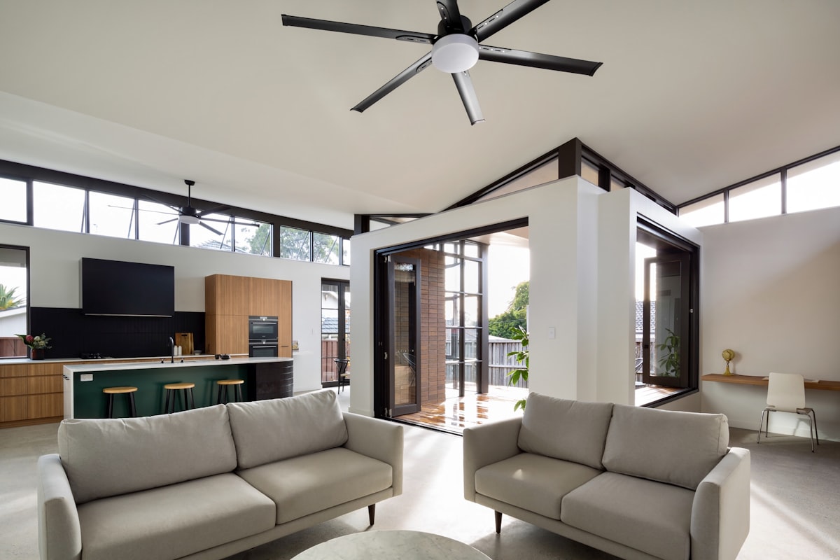 Ceiling fan installed in a modern room