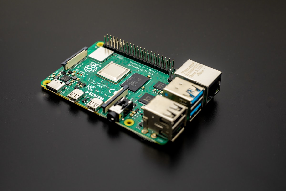 Raspberry Pi single-board computer on a desk