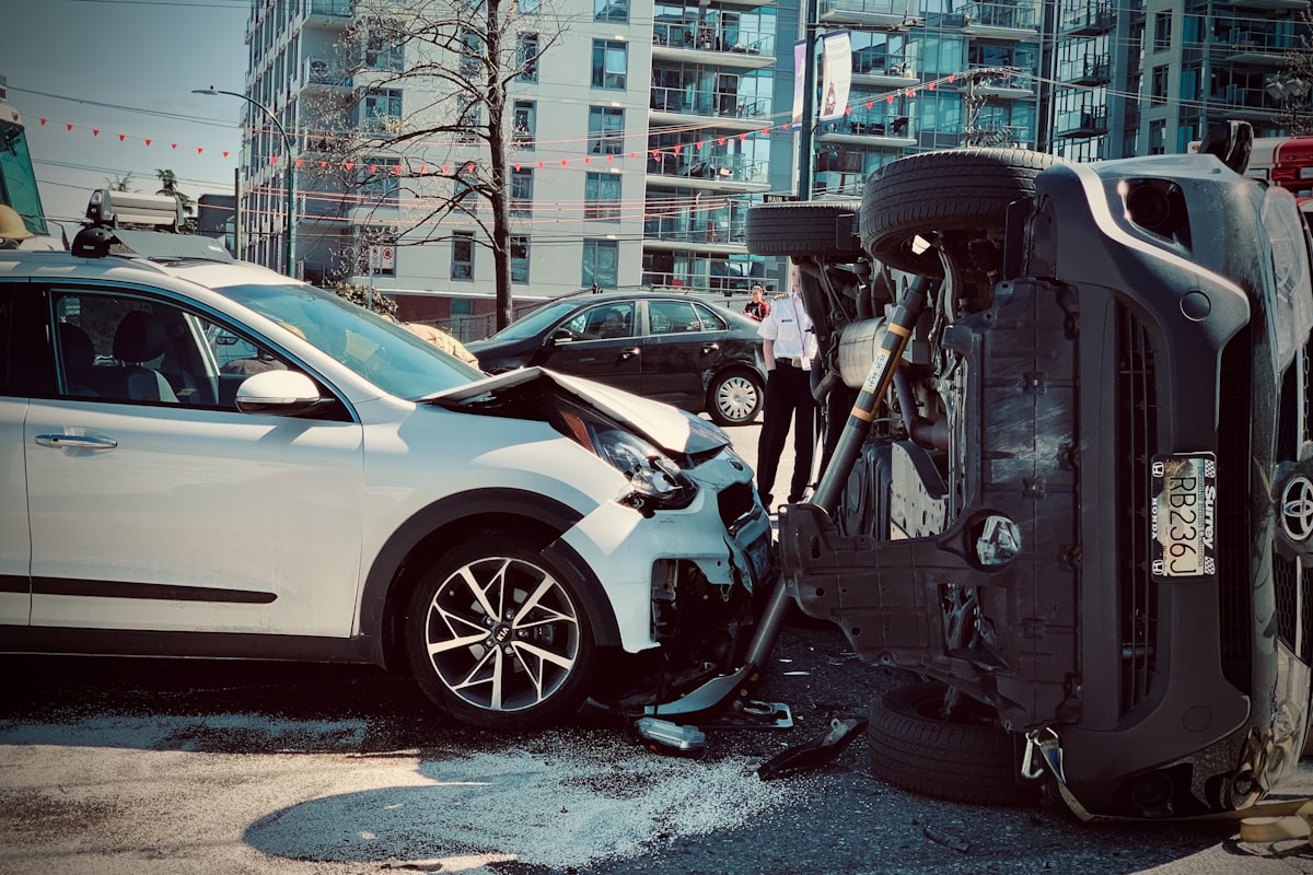 Car accident scene for insurance claim documentation