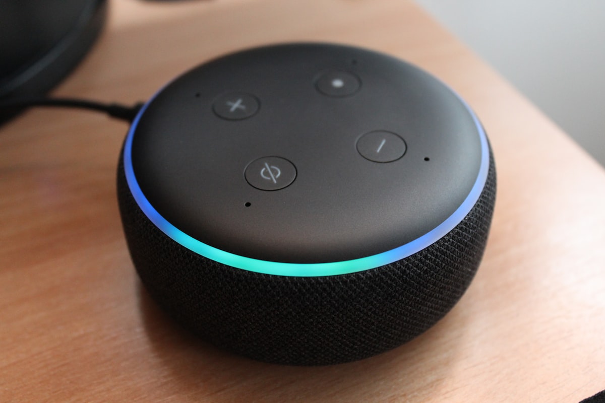 Amazon Echo Dot smart speaker on a table