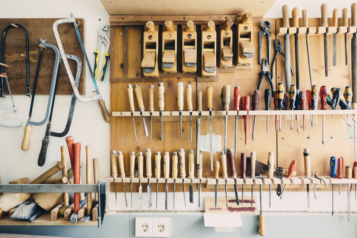 Well-organized garage workshop with tools