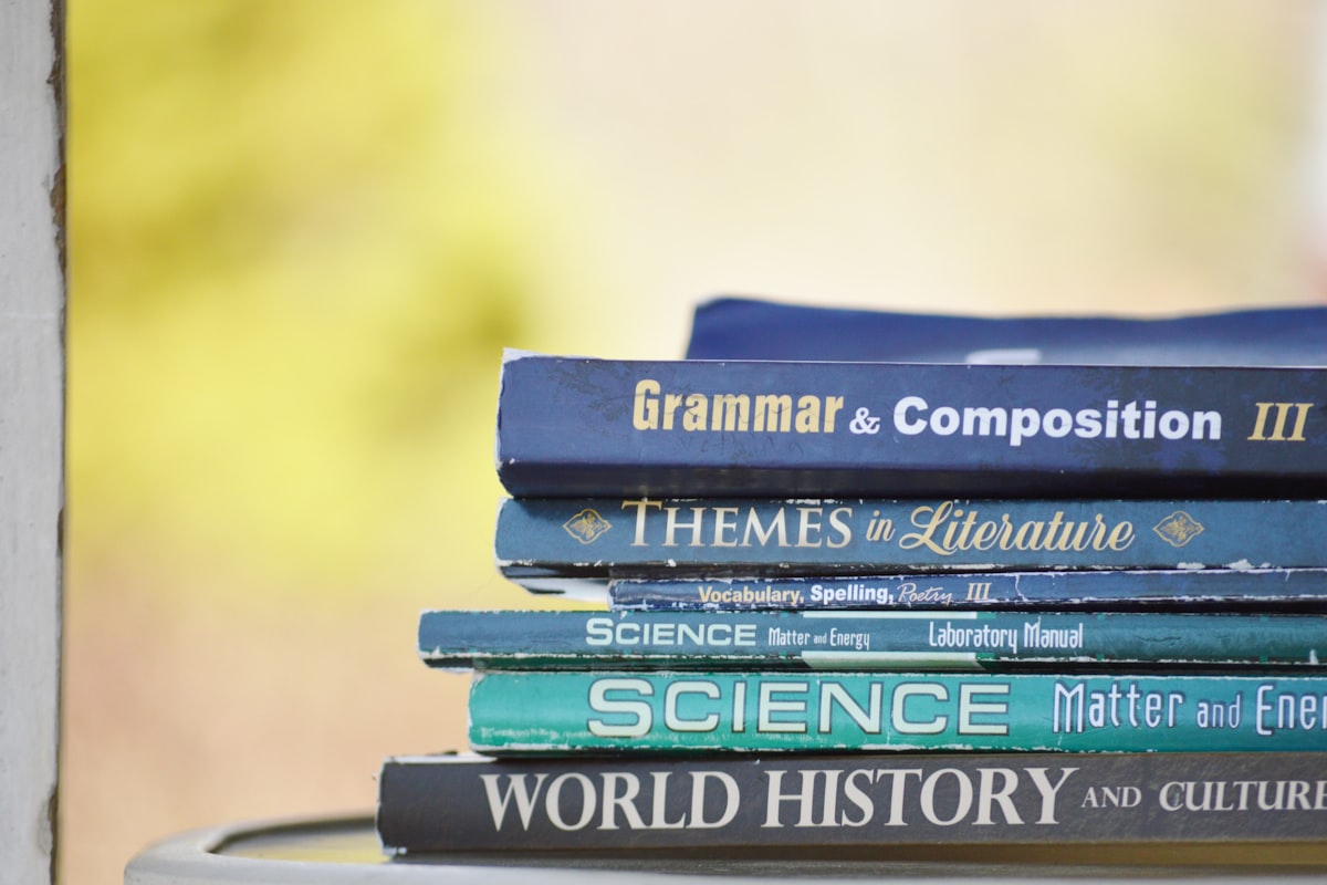 Stack of foreign language books for learning